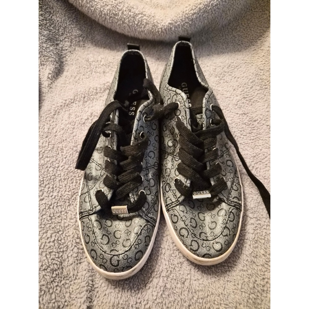 Guess Los Angeles Womens Silver G Logo Monogram Sneakers WGGOODLY3-R Size 9M